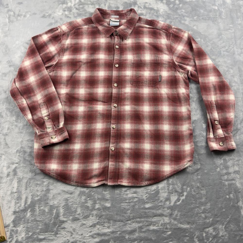Columbia Mens XL Red Plaid Long Sleeve Button Down Flannel Shirt Regular Fit